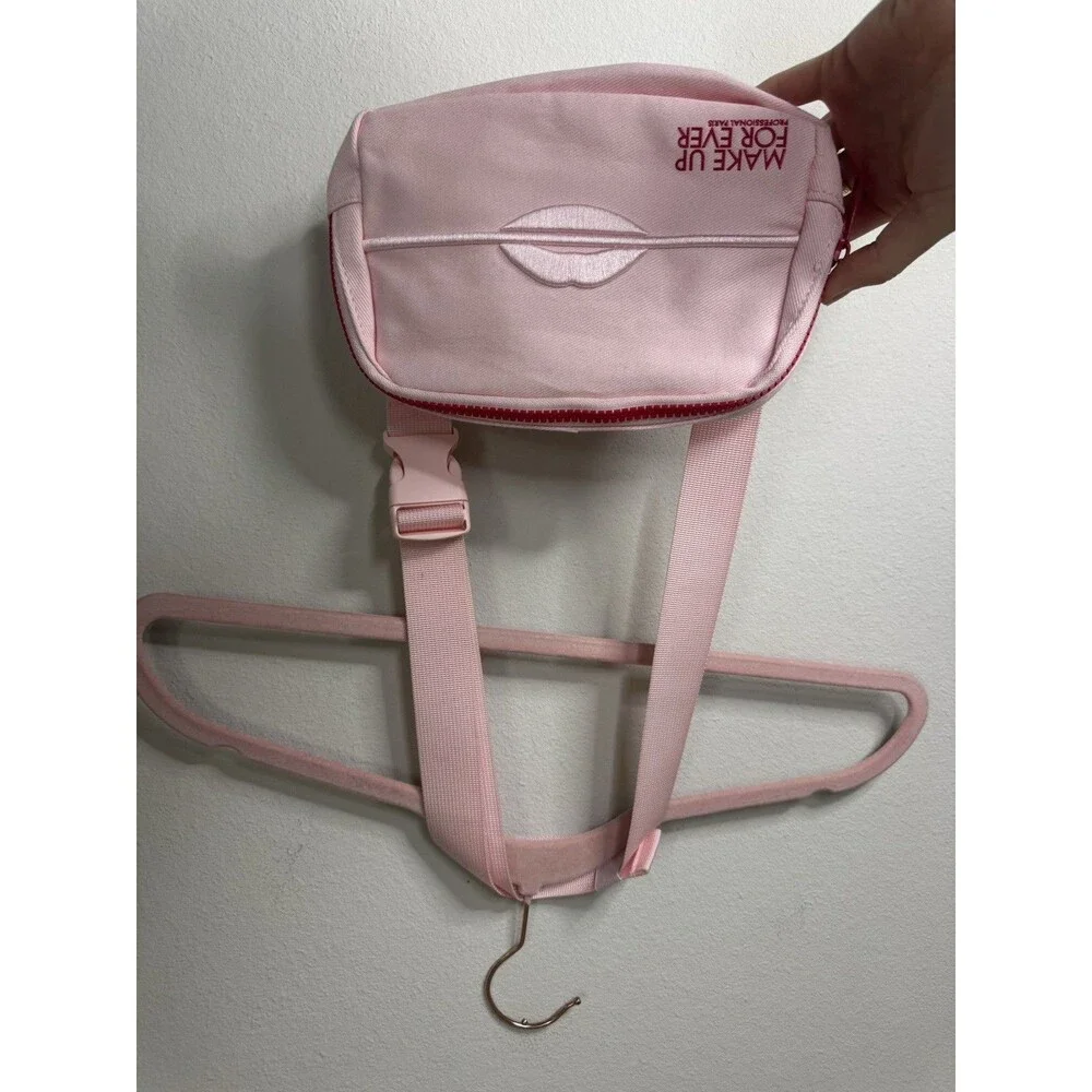 MAKE UP FOR EVER Pink Makeup Bag Zipper Cosmetic Case Adjustable Strap Pockets